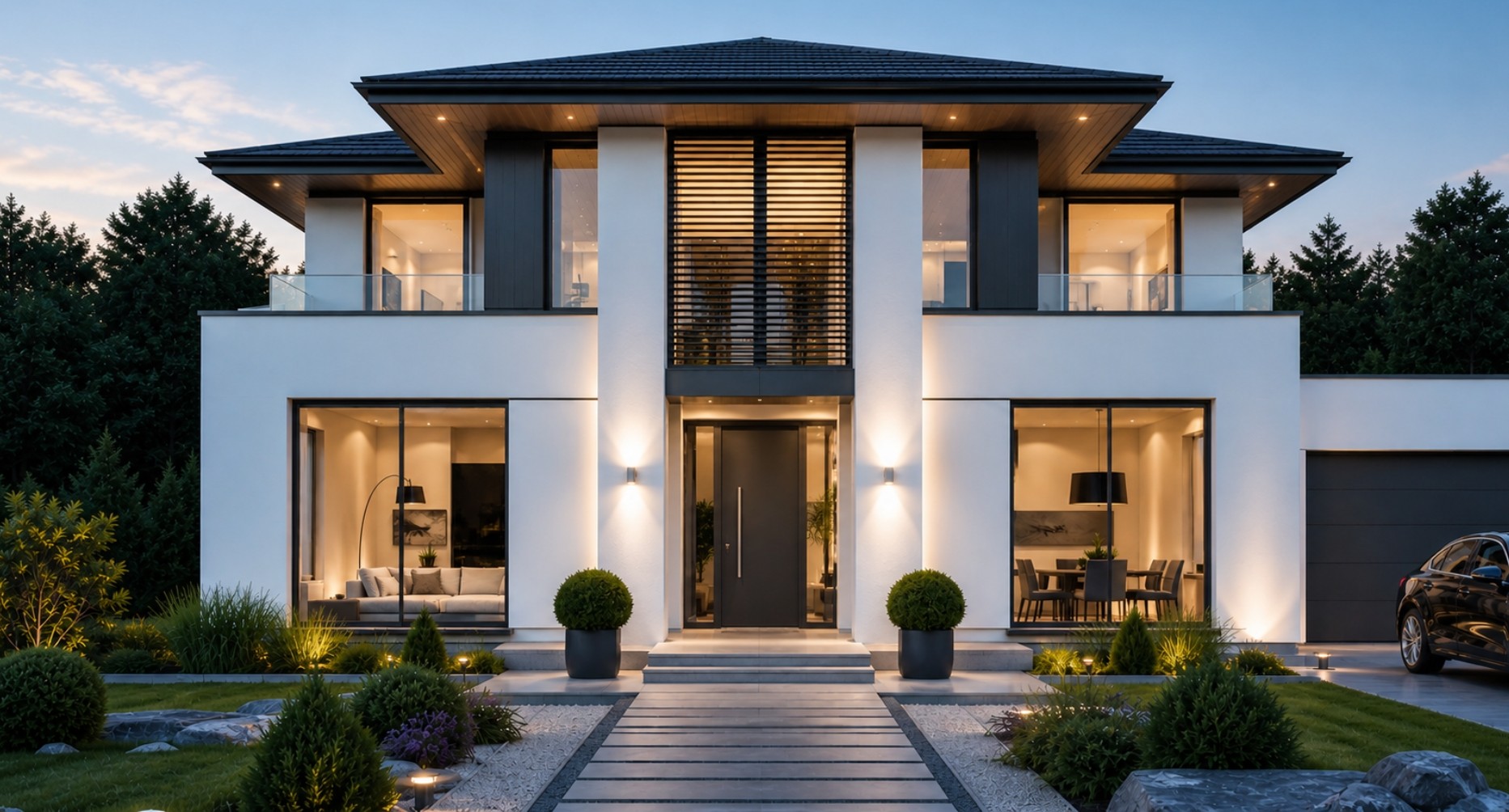 Modernes Einfamilienhaus als Beispiel für eine Immobilienbewertung nach Lage, Baujahr, Zustand und Energieeffizienz